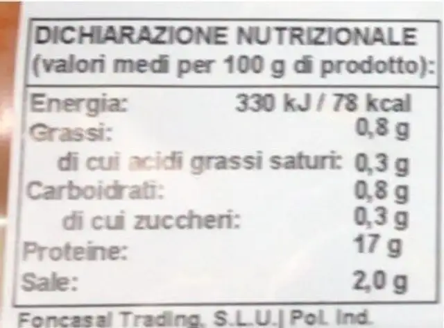 Mazzacolle tropicali cotte nutrition facts table