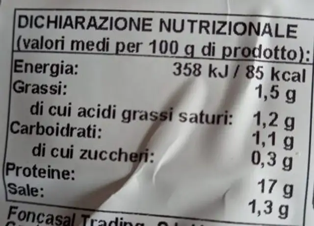 Nuchar selezione mare nutrition facts table