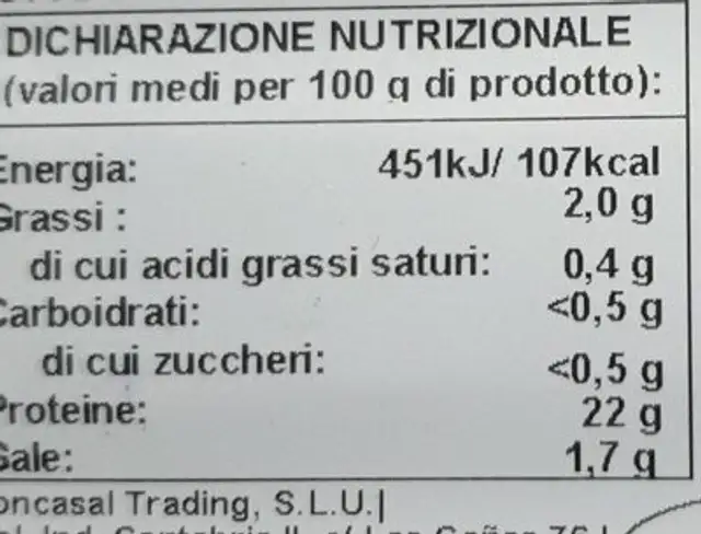 Cartaceo di polpo nutrition facts table