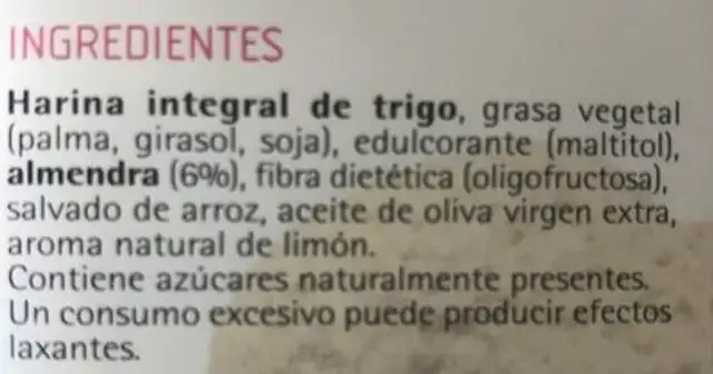 Gallestas Con Almendra Sin Azucar Sanalinea Sanavi ingredients label