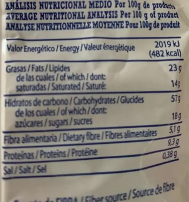 Galletas de espelta, jengibre y cáñamo nutrition facts table