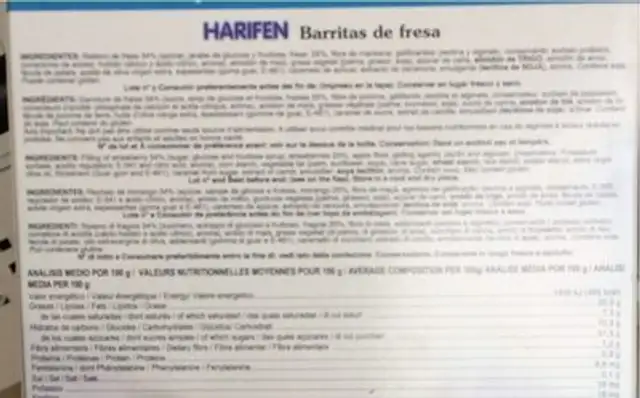 Harifen nutrition facts table