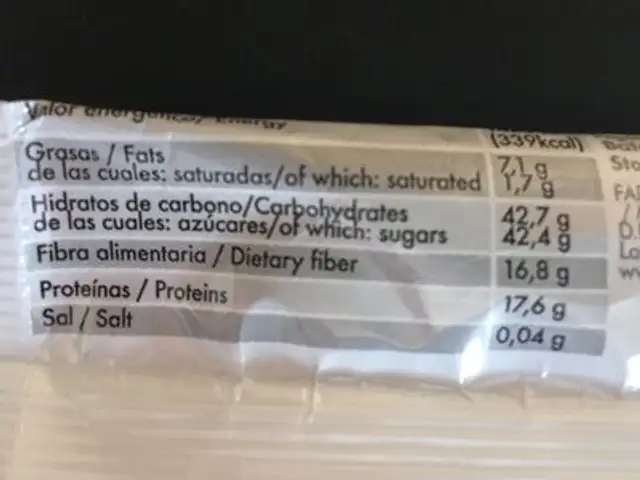 Protein Bar Myrtille/Chia nutrition facts table