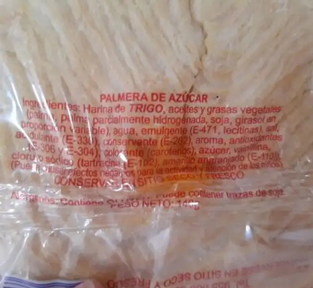 Palmera de huevo nutrition facts table