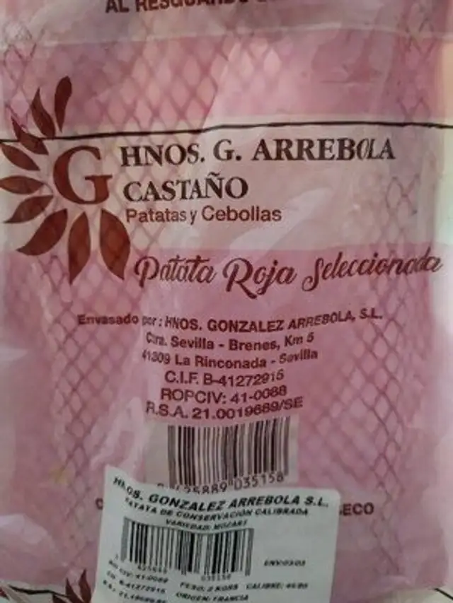 Patata Roja Seleccionada ingredients label