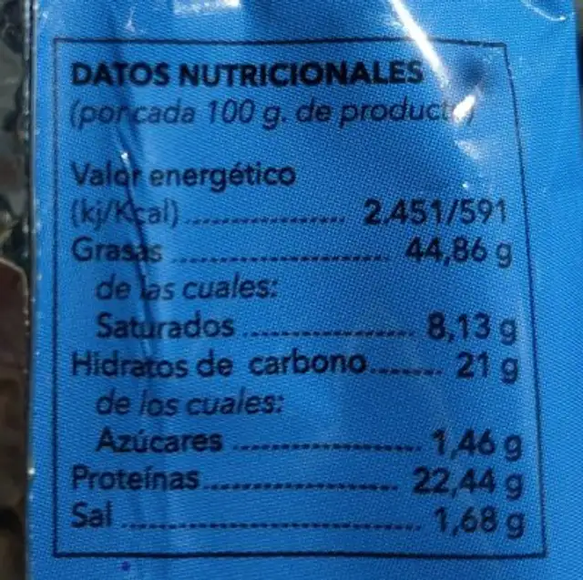 KOMBO aperitivo salado nutrition facts table