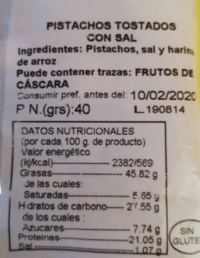 Pistachos nutrition facts table