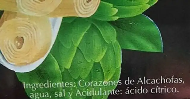 Corazones de alcachofa al natural primera ingredients label