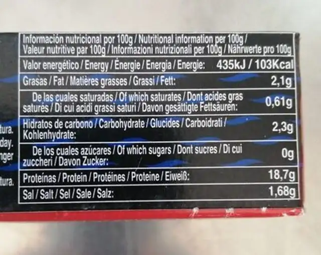 Navajas nutrition facts table