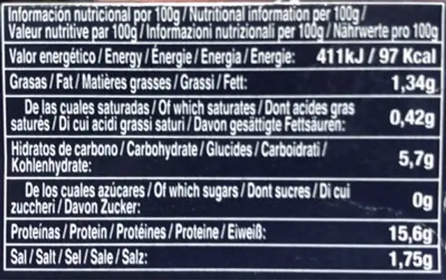 Berberechos nutrition facts table