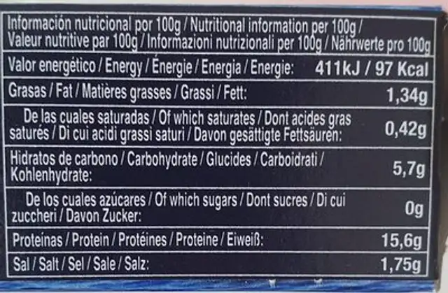 Berberechos al natural nutrition facts table