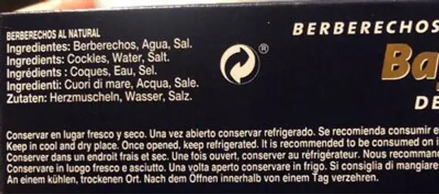 Berberechos nutrition facts table