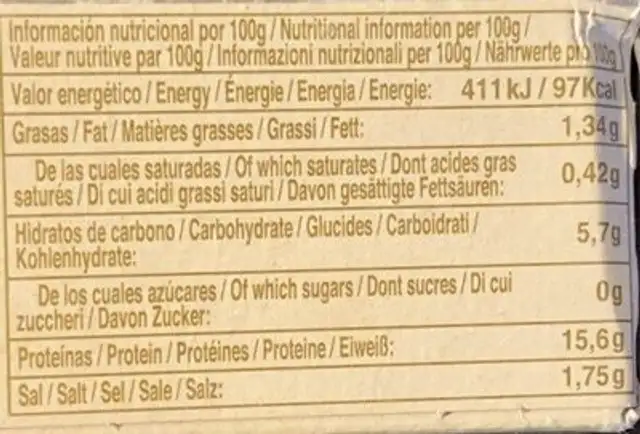 Berberechos al natural nutrition facts table
