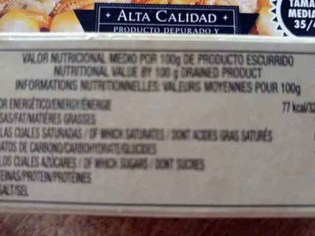 Berberechos al natural ingredients label