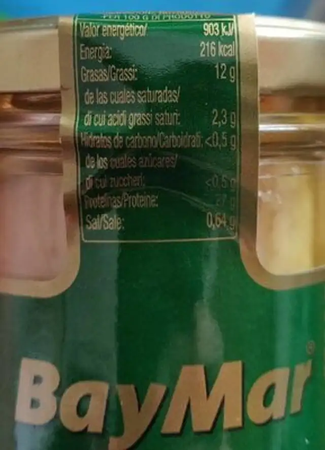 Filetes de bonito nutrition facts table