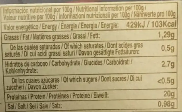 Couteau au naturel nutrition facts table