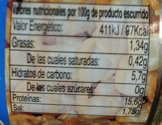 Berberechos al natural nutrition facts table