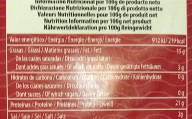 Aun en aceite de girasol nutrition facts table