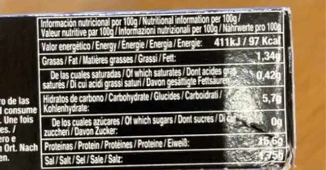 Berberechos nutrition facts table