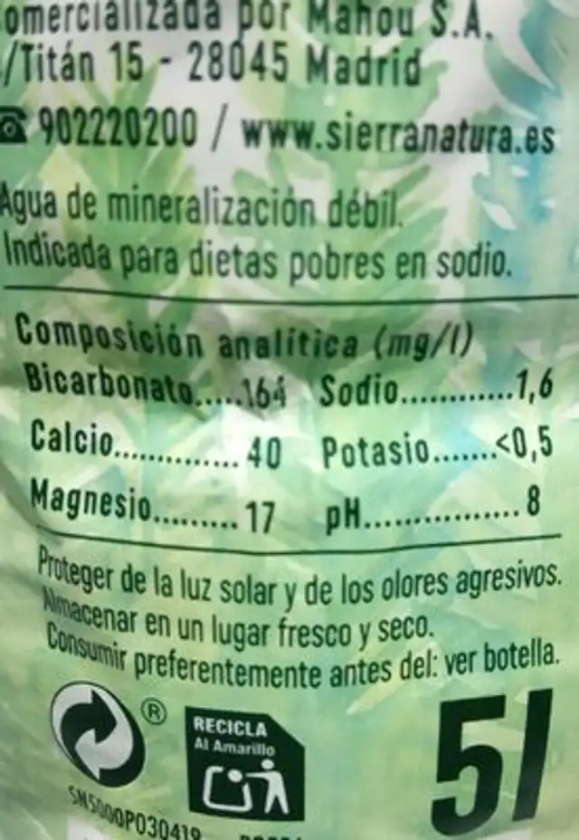 Sierra Natural nutrition facts table