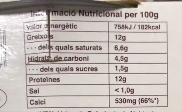 Mató natural nutrition facts table