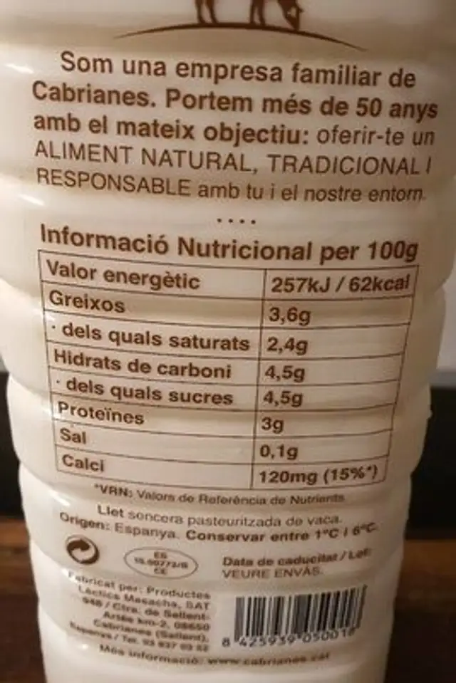 Leche nutrition facts table