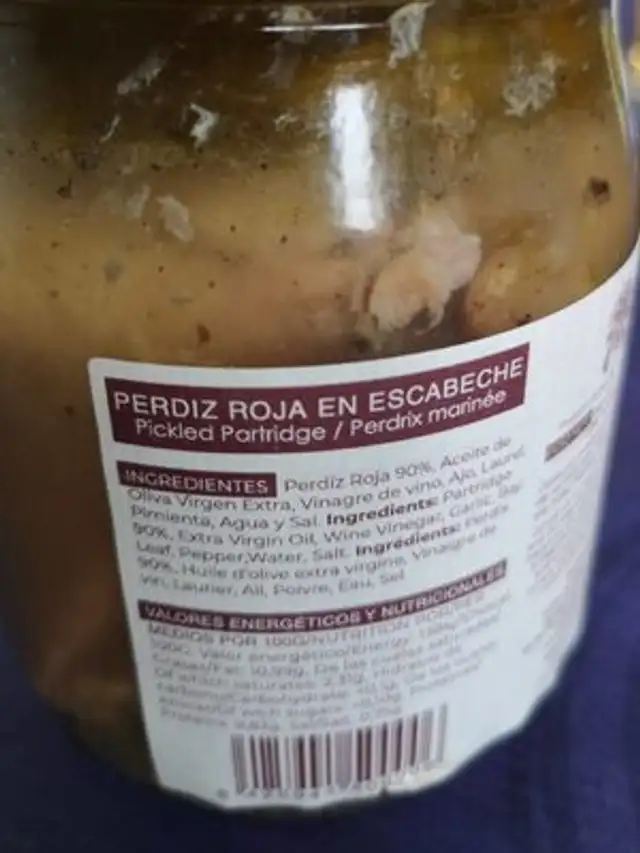 Perdiz roja en escabeche nutrition facts table