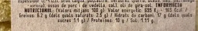 EL POLLASTRE nutrition facts table