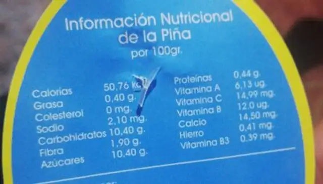 Piña tropical extra dulce nutrition facts table