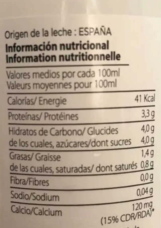 Laban - leche fermentada nutrition facts table