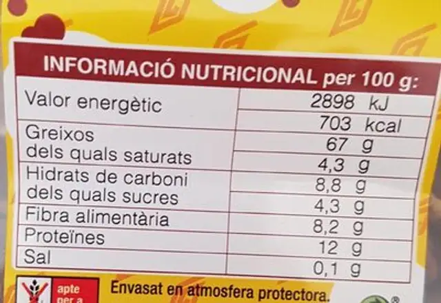 Avellanes torrades a la llenya nutrition facts table