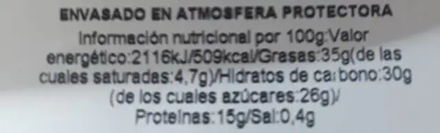 Coctel nutrition facts table