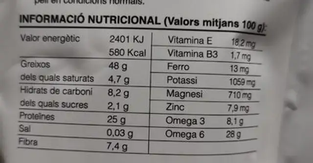 Superfood Llavors de cànem ecològic nutrition facts table