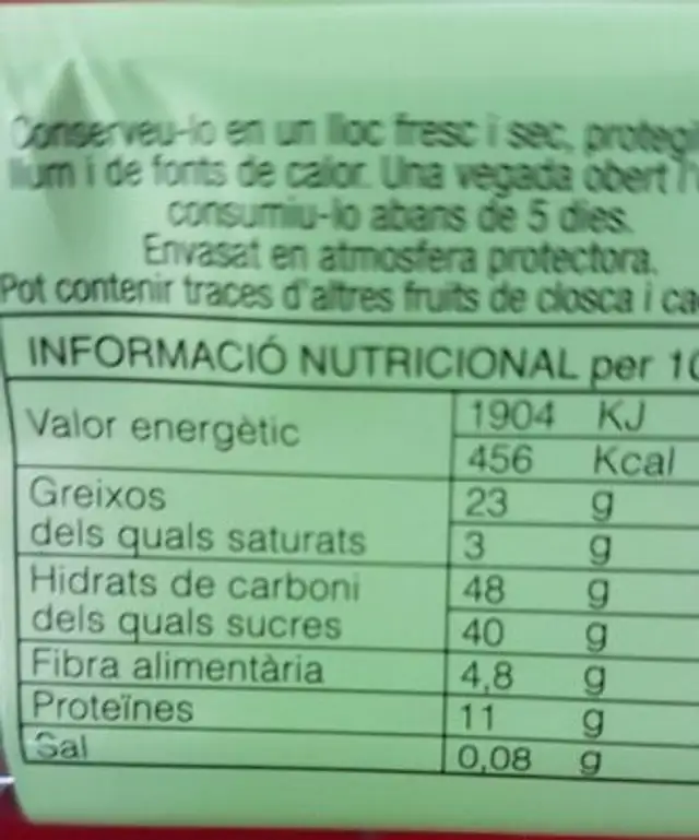 Mix break nutrition facts table