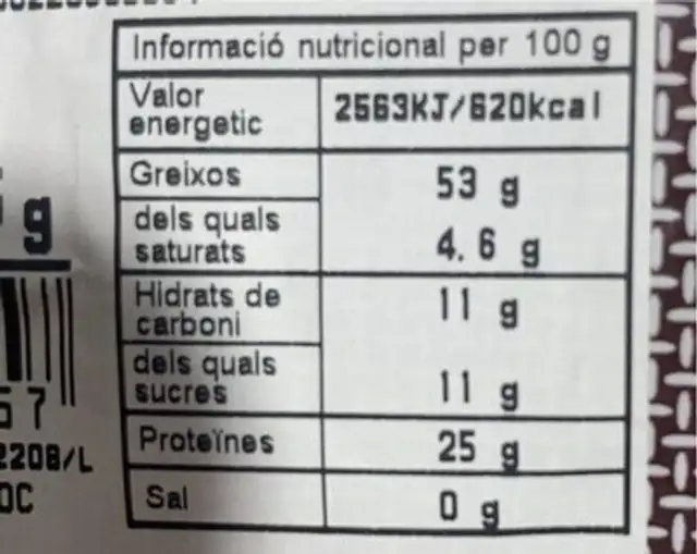 Almendra en grano cruda nutrition facts table