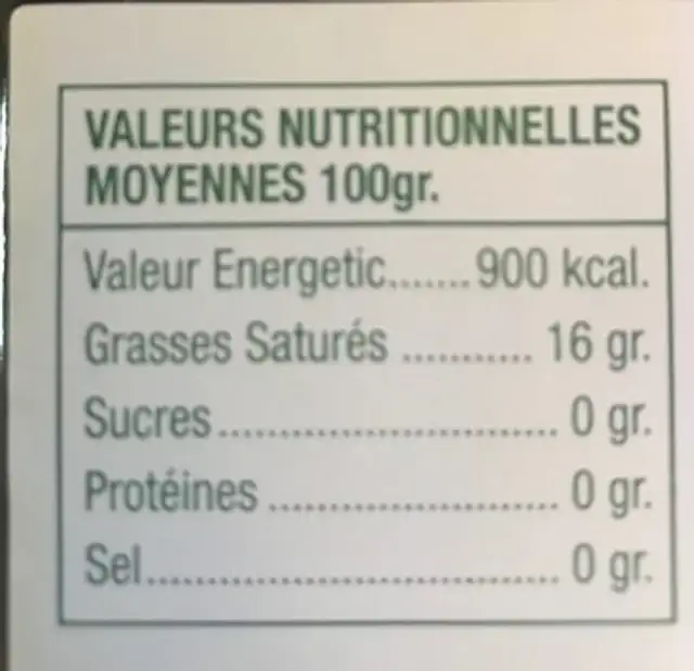 Huile d'olive vierge extra ingredients label