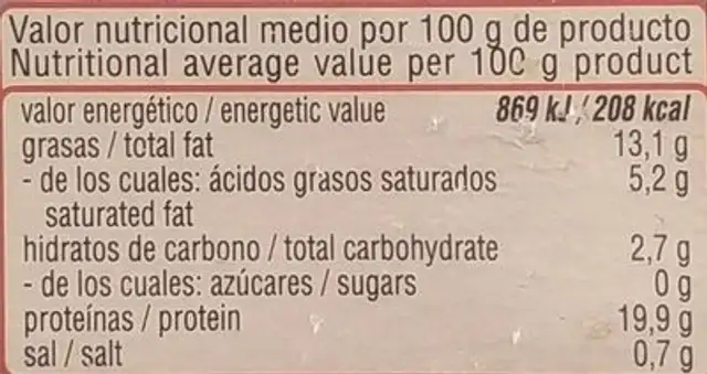 Mejillones en escabeche nutrition facts table