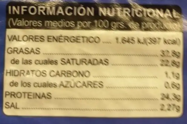 queso semicurado nutrition facts table
