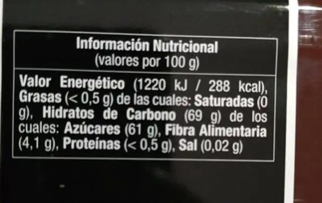 Carne de membrillo nutrition facts table