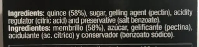 Quince paste ingredients label