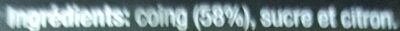 Pate de coing ingredients label