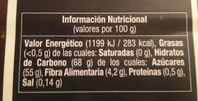 Membrillo con higos nutrition facts table