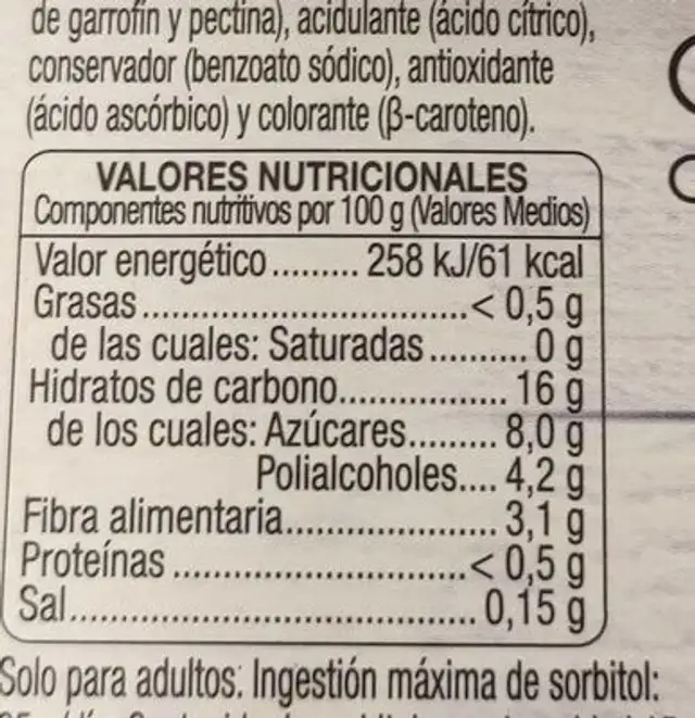 Leduk light nutrition facts table