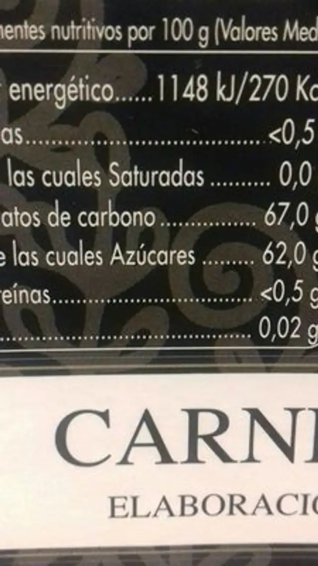 Carnet de membrillo ingredients label