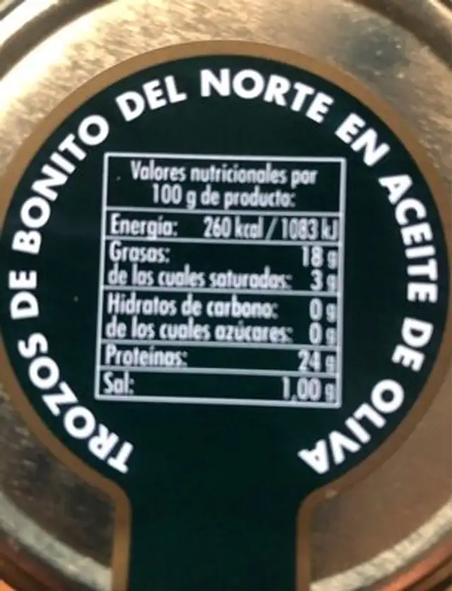 Trozos de bonito en aceite de oliva nutrition facts table