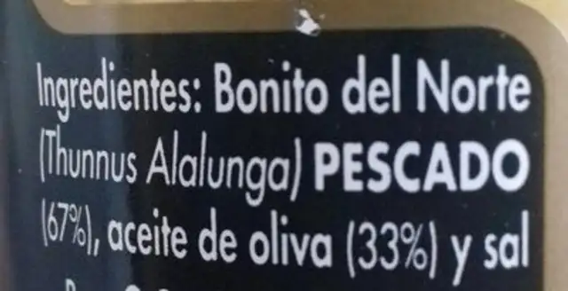 Trozos de Bonito del Norte nutrition facts table