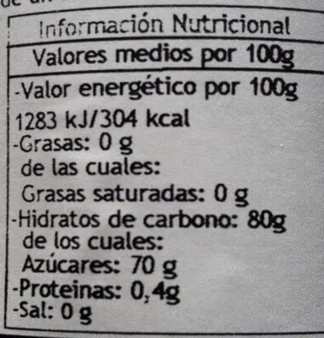 Miel de eucalipto ingredients label