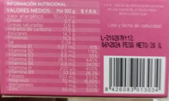 Jalea real nutrition facts table