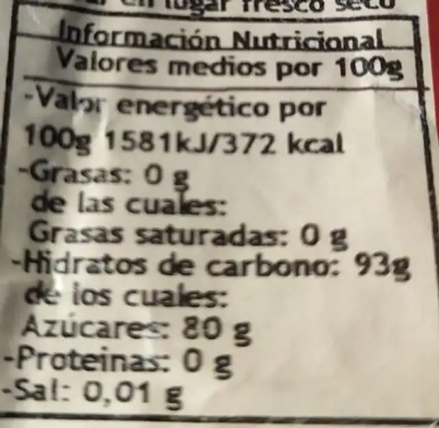 Caramelos de miel i eucalipto nutrition facts table