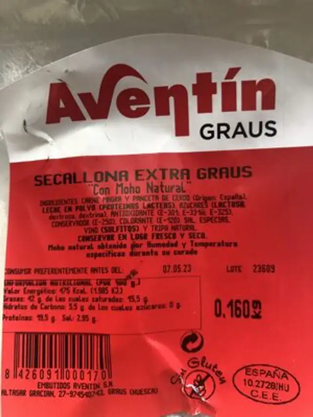 Unknown nutrition facts table